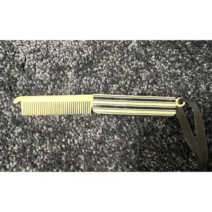 Vintage‎ Folding Pocket Comb Black & Beige Striped Travel Hair Grooming